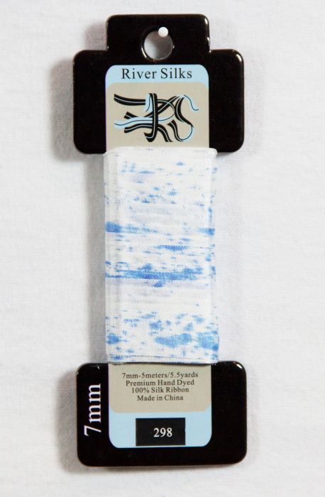 298 White/Blue 7mm silk ribbon