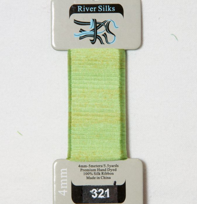 321 Green/Apricot 4mm silk ribbon